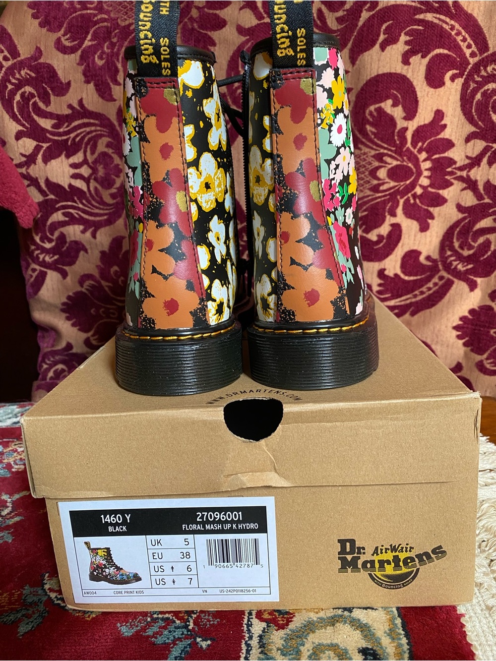 NIB Dr. Martens 1460 Floral MashUp Lace-Up Boots w/Side Zip-Black Multi US Wmn 7 - Picture 10 of 16
